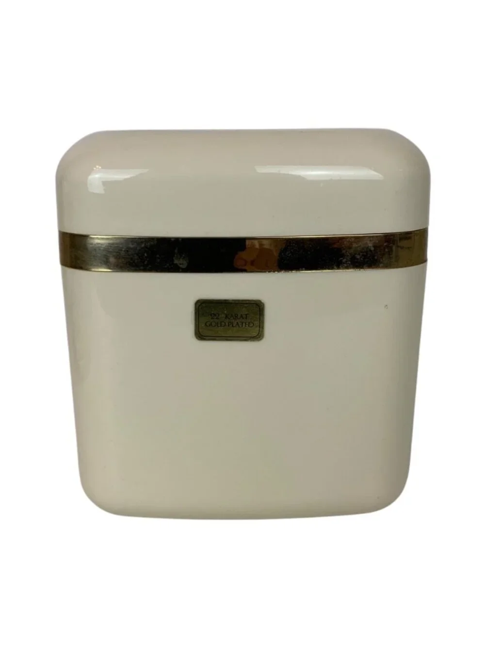 Vintage Square Ivory Tissue Box Holder 22 kt Gold Trim Molded Plastic Bath Decor
